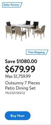 Walmart Outsunny 7 pieces patio dining set offer