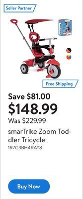 Walmart Smartrike zoom toddler tricycle offer