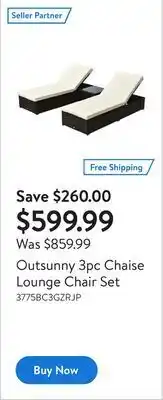 Walmart Outsunny 3pc chaise lounge chair set offer