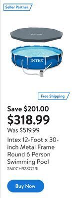 Walmart Intex 12-foot x 30-inch metal frame round 6 person swimming pool offer