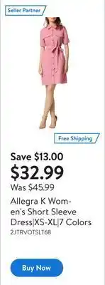 Walmart Allegra k women's short sleeve dress|xs-xl|7 colors offer