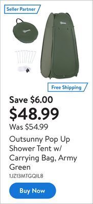 Walmart Outsunny pop up shower tent w/ carrying bag, army green offer