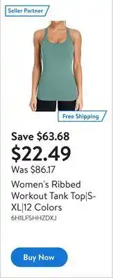 Walmart Women's ribbed workout tank top|s-xl|12 colors offer