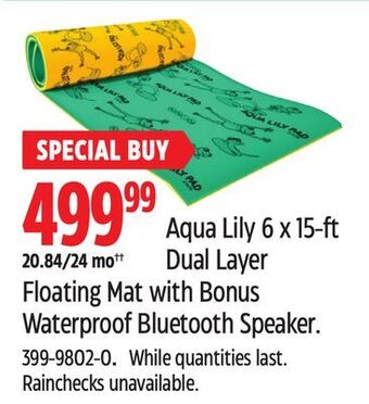 Canadian Tire Aqua lily 6 x 15-ft dual layer floating mat with bonus waterproof bluetooth speaker offer