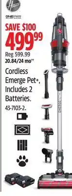 Canadian Tire Hoover cordless emerge pet+, includes 2 batteries offer
