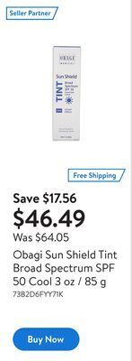Walmart Obagi sun shield tint broad spectrum spf 50 cool 3 oz / 85 g offer