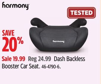 Canadian Tire Harmony dash backless booster car seat offer