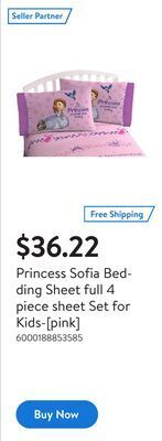 Walmart Princess sofia bedding sheet full 4 piece sheet set for kids-[pink] offer