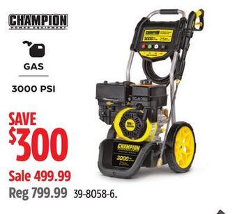 Canadian Tire Champion 3000 psi 2.5 gpm 196cc engine cold water wheeled gas pressure washer offer