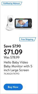 Walmart Hello baby video baby monitor with 5 inch large screen offer