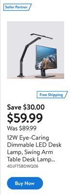 Walmart 12w eye-caring dimmable led desk lamp, swing arm table desk lamp with clamp, touch control and 3 color modes offer