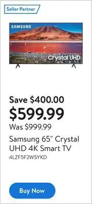 Walmart Samsung 65 crystal uhd 4k smart tv offer