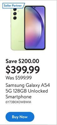 Walmart Samsung galaxy a54 5g 128gb unlocked smartphone offer