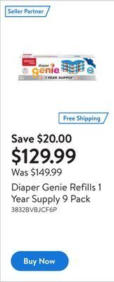 Walmart Diaper genie refills 1 year supply 9 pack offer