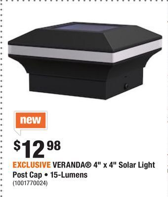 Home Depot Exclusive veranda® 4 x 4 solar light post cap • 15-lumens offer