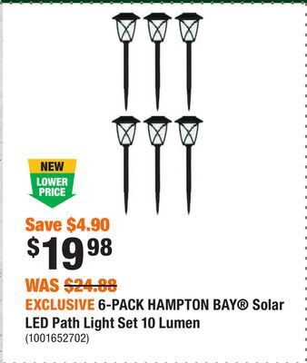 Home Depot Exclusive 6-pack hampton bay® solar led path light set 10 lumen offer