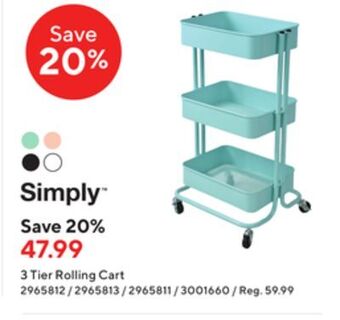 Staples Simply 3 tier rolling cart offer