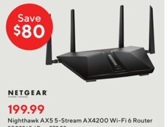 Staples Netgear nighthawk ax5 5-stream ax4200 wi-fi 6 router offer