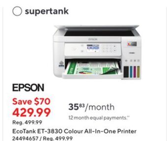 Staples Epson ecotank et-3830 colour all-in-one printer offer