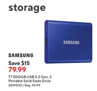 Staples Samsung t7 500gb usb 3.2 gen. 2 portable solid state drive offer