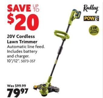 Home Hardware 20v cordless lawn trimmer offer