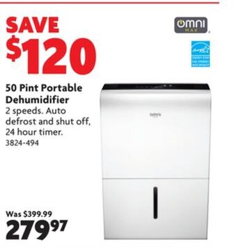 Home Hardware 50 pint portable dehumidifier offer
