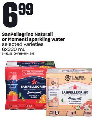 Zehrs Markets Sanpellegrino naturali or momenti sparkling water, 6x330 ml offer