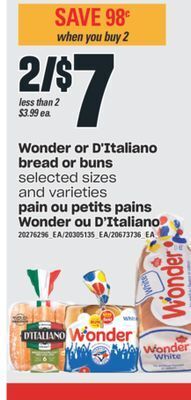 Valu-mart Pain ou petits pains wonder ou d'italiano offer