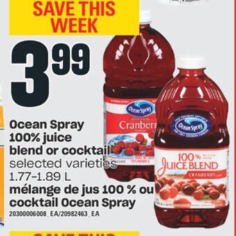 Valu-mart Mélange de jus 100% ou cocktail ocean spray, 1.77-1.89 l offer