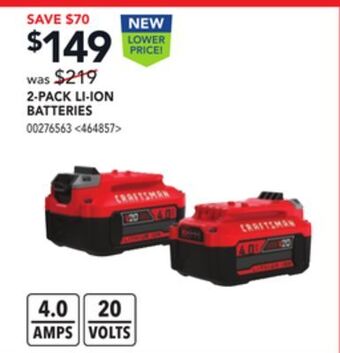 RONA Craftsman 2-pack li-ion batteries offer