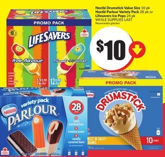 Chalo FreshCo Nestlé drumstick value size 10 pk nestlé parlour variety pack 28 pk or lifesavers ice pops 24 pk offer