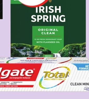 Chalo FreshCo Colgate total toothpaste 100-120 ml, stain fighter 90 ml or irish spring bar soap 3 pk 270 g offer