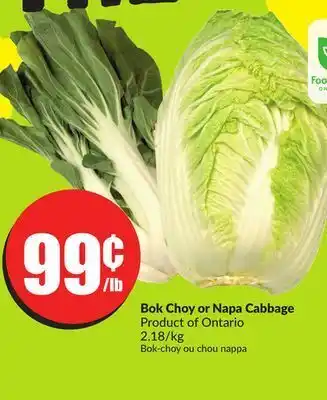 FreshCo Book choy or napa cabbage product of ontario 2.18/kg offer