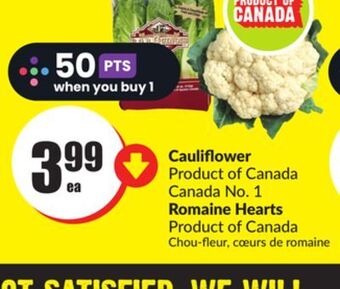 Chalo FreshCo Cauliflower product of canada canada no. 1 romaine hearts product of canada offer