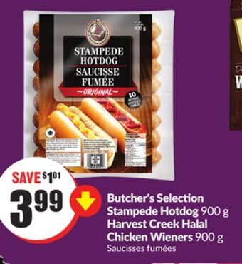 Chalo FreshCo Butcher's selection stampede hotdog 900 g harvest creek halal chicken wieners 900 g offer