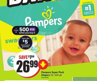 FreshCo Pampers super pack diapers 52-104 pk offer