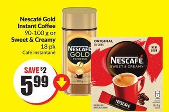 Chalo FreshCo Nescafé gold instant coffee 90-100 g or sweet & creamy 18 pk offer