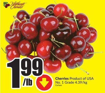 FreshCo Cherries product of usa no. 1 grade 4.39/kg offer