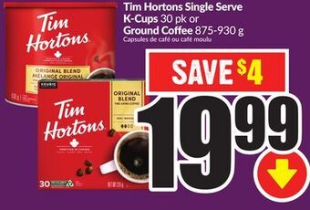 Chalo FreshCo Tim hortons single serve k-cups 30 pk or ground coffee 875-930 g offer