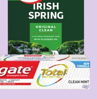 FreshCo Colgate total toothpaste 100-120 ml stain fighter 90 ml or irish spring bar soap 3 pk 270 g offer
