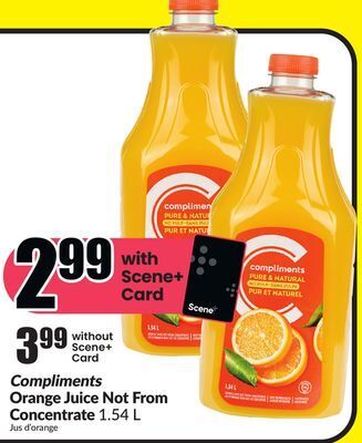 FreshCo Compliments orange juice not from concentrate 1.54 l offer