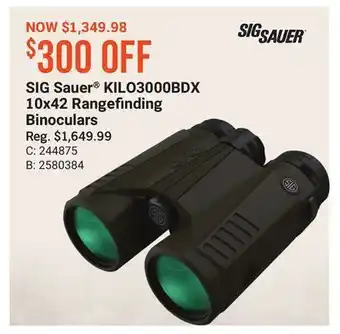Bass Pro Sig sauer® kilo3000bdx 10x42 rangefinding binoculars offer
