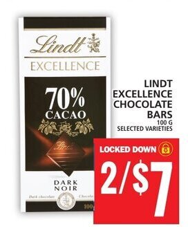 Food Basics LINDT EXCELLENCE CHOCOLATE BARS 100 G offer