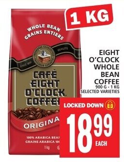 Food Basics EIGHT O'CLOCK WHOLE BEAN COFFEE 900 G - 1 KG offer