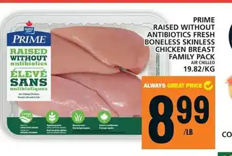 Food Basics PRIME RAISED WITHOUT ANTIBIOTICS FRESH BONELESS SKINLESS CHICKEN BREAST offer