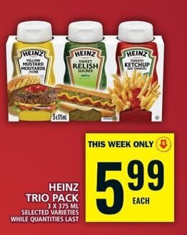 Food Basics HEINZ TRIO PACK 3 X 375 ML offer