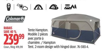 Canadian Tire Hampton Tent. 2-room design with hinged door. offer