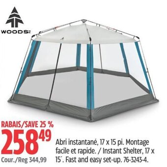 Canadian Tire Instant Shelter, 17 x 15. Fast and easy set-up. offer