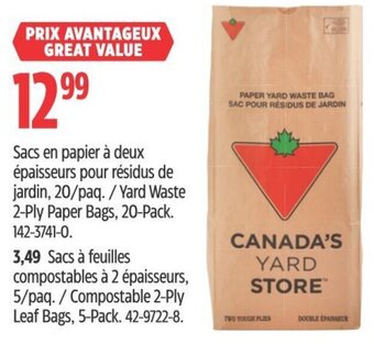 Canadian Tire Yard Waste 2-Ply Paper Bags, 20-Pack. offer