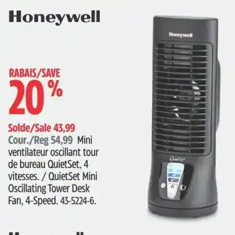 Canadian Tire Mini ventilateur oscillant tour de bureau QuietSet, 4 vitesses offer